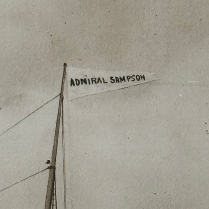 Vintage Ship Boat Photo Photograph Print Webster & Stevens Photo Admiral Sampson