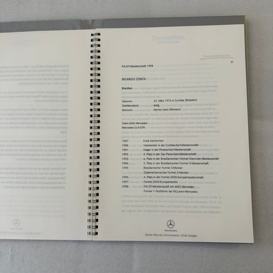 1998 Mercedes CLK GTR GT Racing Press Kit Photos Mark Webber Driver GERMAN