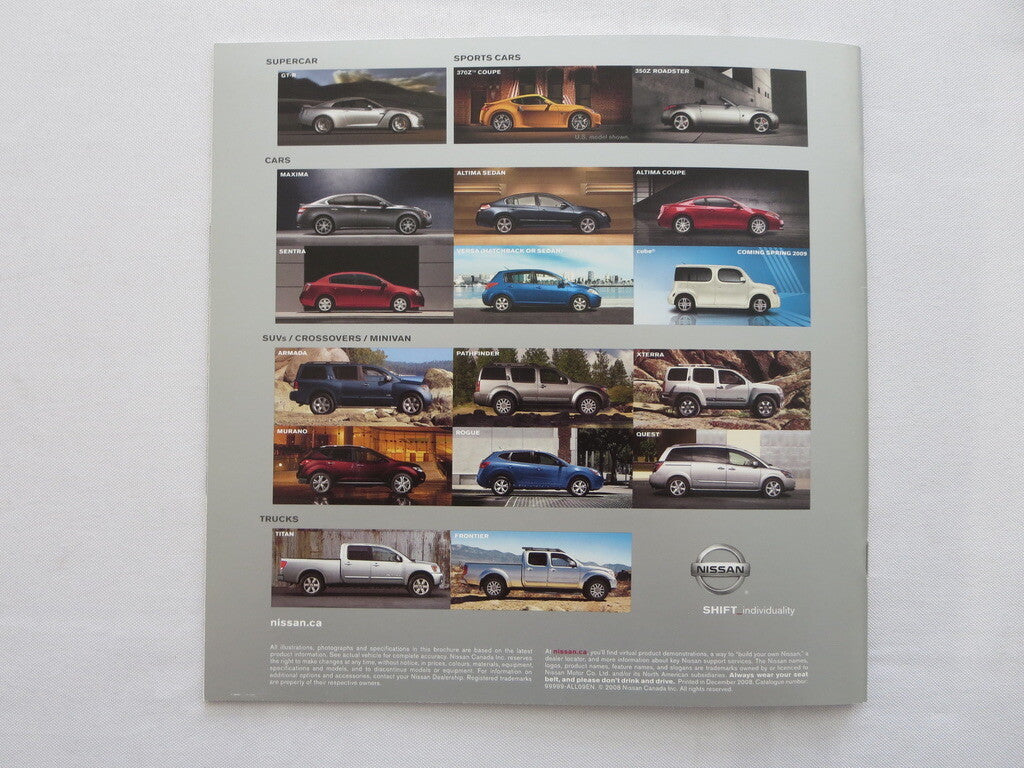 2009 Nissan Sales Brochure Catalog Cube 350Z 370Z Roadster GT-R GTR Maxima +