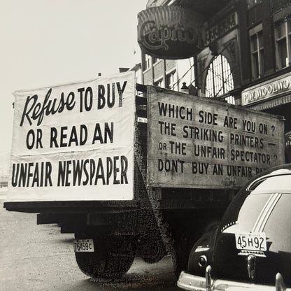 Vintage Newspaper Strike Photo Photograph Car Truck Modern Era Print