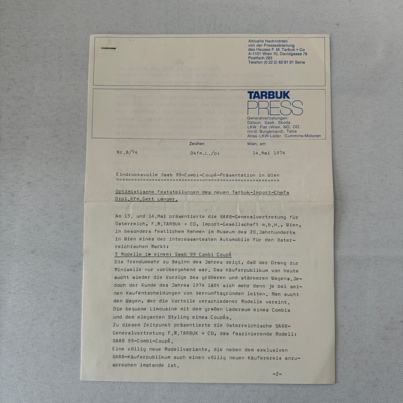1974 Saab Press Kit Photos Press Releases GERMAN Saab 96 Saab 99L
