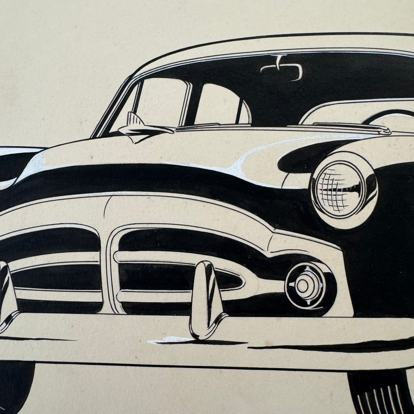 Vintage Concept Car Design Sketch Rendering Illustration Original Art