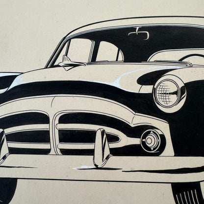 Vintage Concept Car Design Sketch Rendering Illustration Original Art