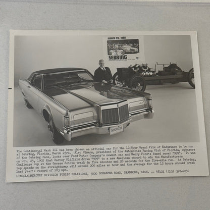 Lincoln Continental Mark III Vintage Press Photo Photograph Car Sebring 1968