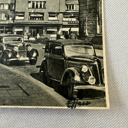 Vintage German Postcard Post Card Essen Deutschlandhaus Building Car Automobile