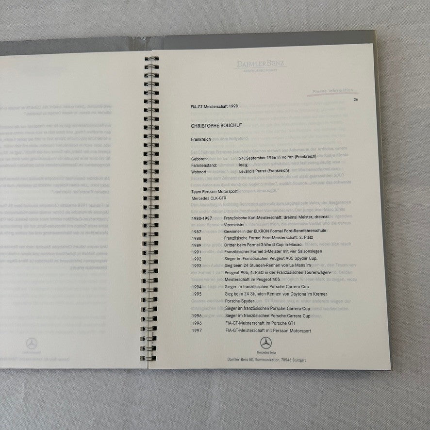 1998 Mercedes CLK GTR GT Racing Press Kit Photos Mark Webber Driver GERMAN
