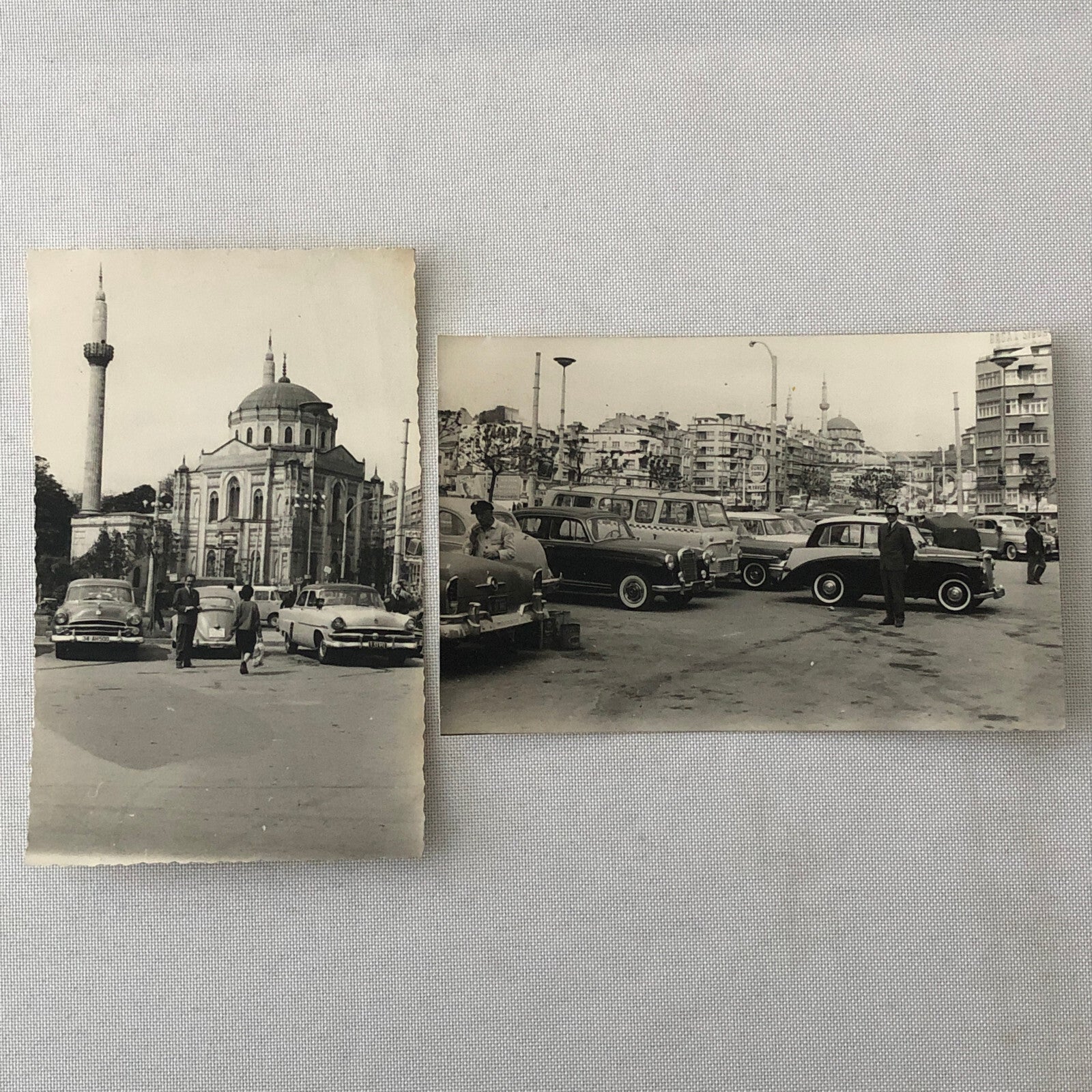 Vintage Car Automobile Photo Lot of 2 Istanbul Buildings People Mercedes Benz + 