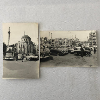 Vintage Car Automobile Photo Lot of 2 Istanbul Buildings People Mercedes Benz + 