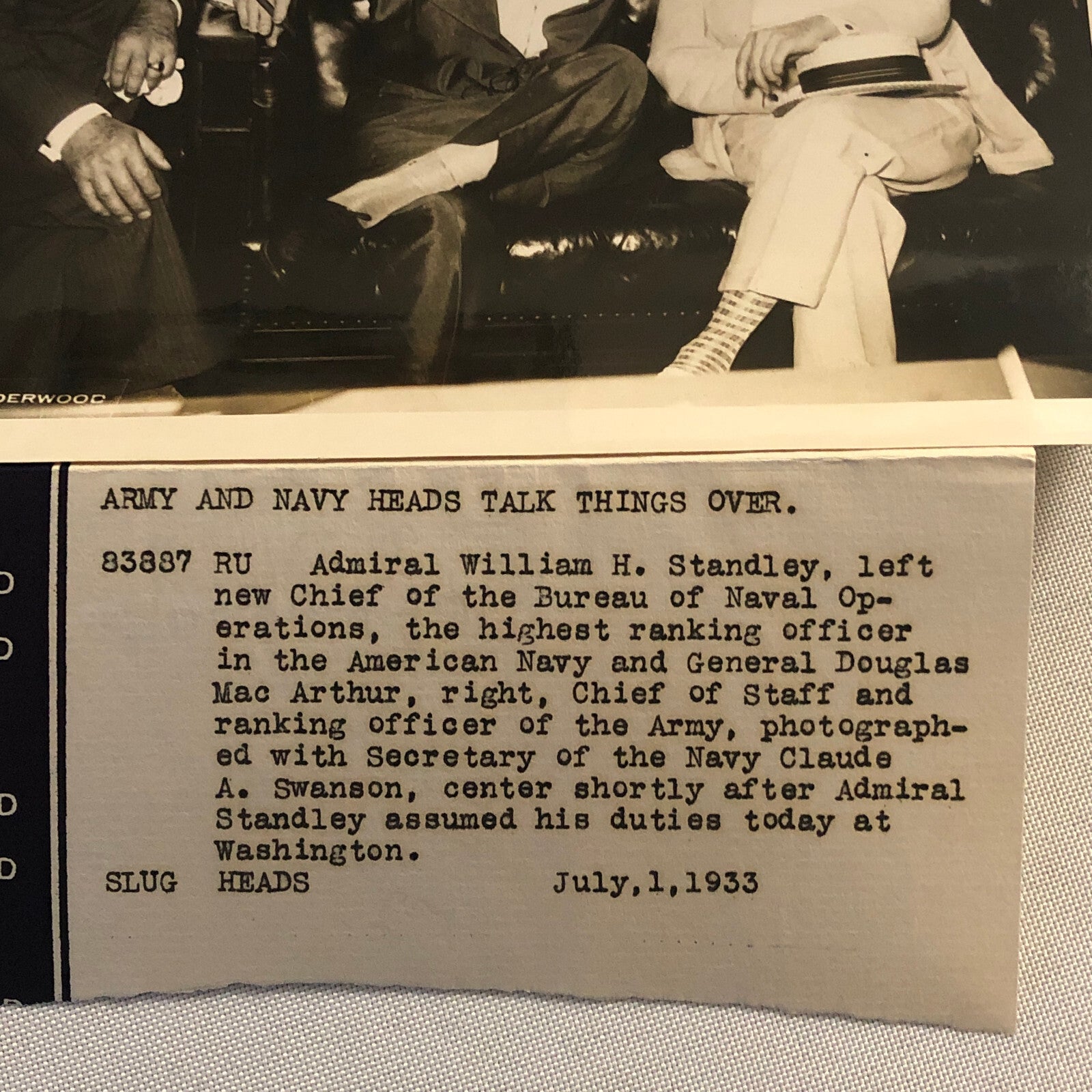 Press Photo Photograph Army Navy Heads Admiral Standley Douglas MacArthur + 1933