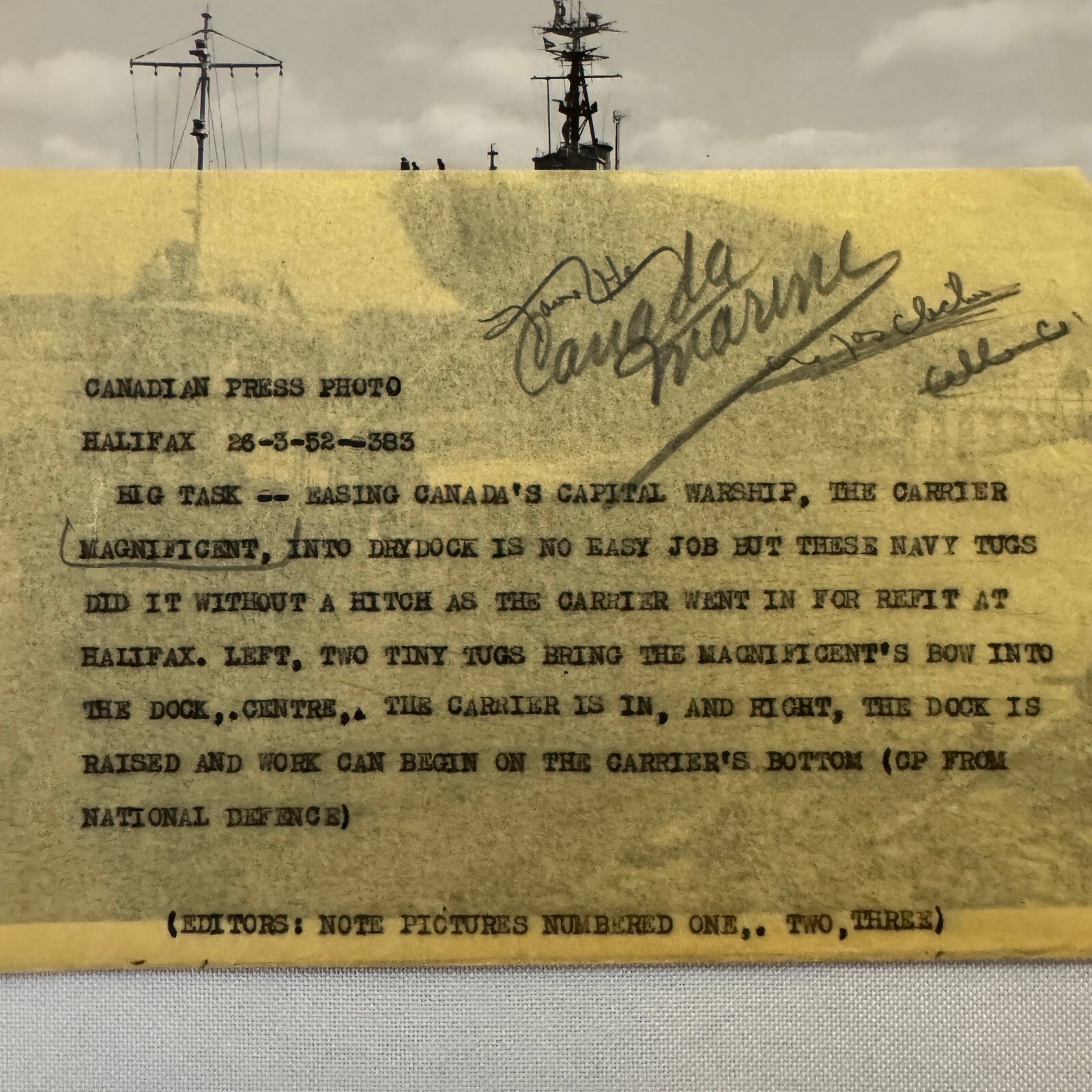 Royal Canadian Navy Military Ship Photo Photograph Vintage Warship Magnificent