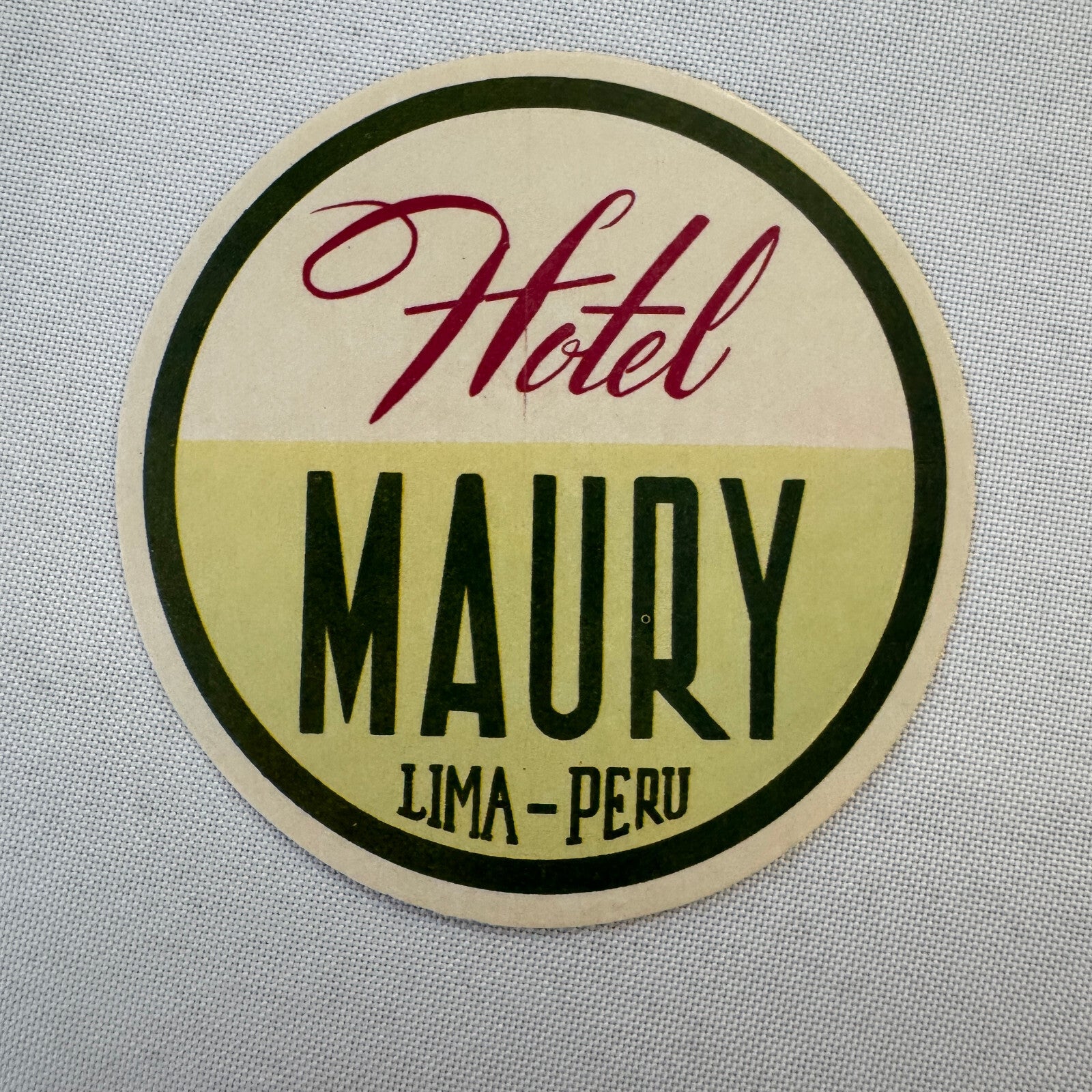 Vintage Hotel Travel Label Hotel Maury Lima Peru Peruvian
