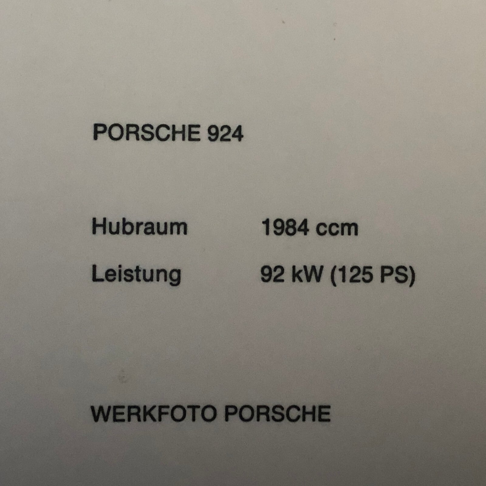 Vintage 1984 Porsche 924 Photo Photograph Print Factory Werkfoto