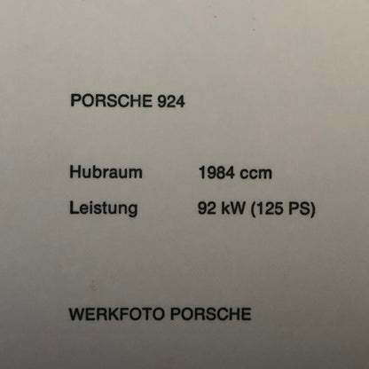 Vintage 1984 Porsche 924 Photo Photograph Print Factory Werkfoto