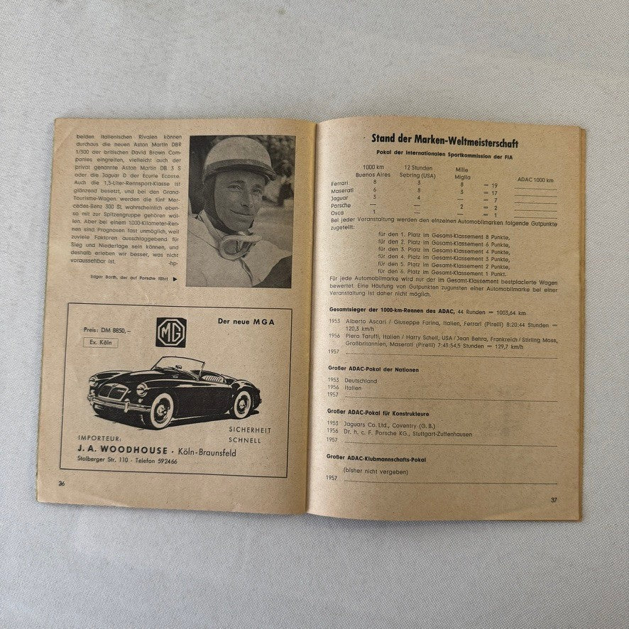 1957 ADAC 1000KM Racing Program Nurburgring Race German