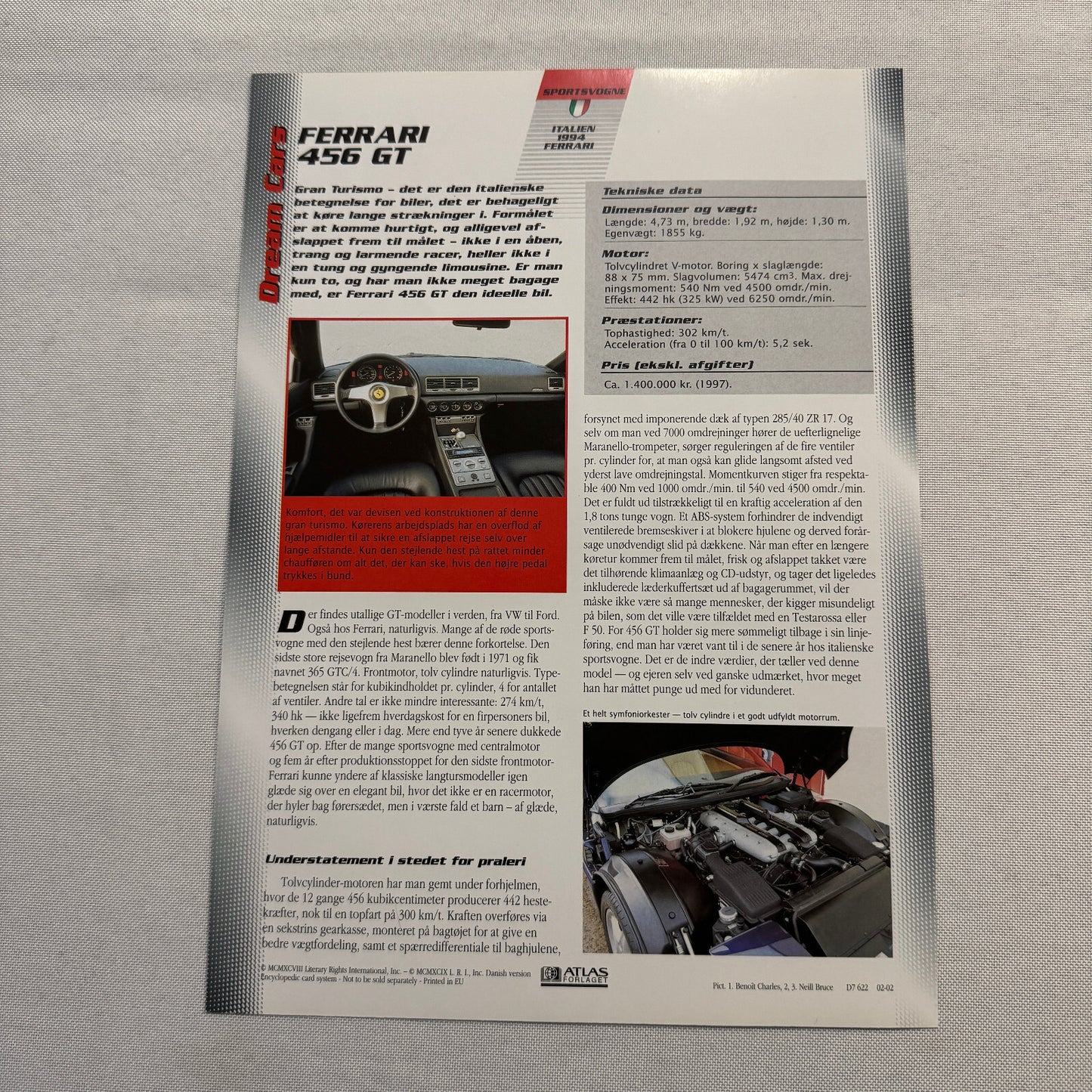 Ferrari 456GT Dream Cars Mini Poster Card Brochure Ferrari 456 GT European