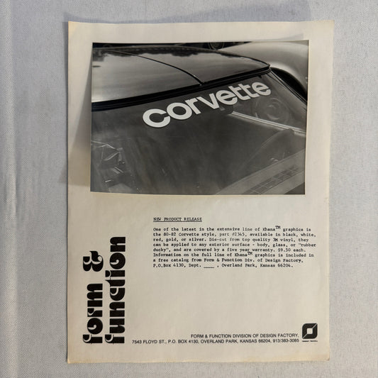 Vintage Chevrolet Corvette Graphics Package Press Release Photo 1980 1981 1982