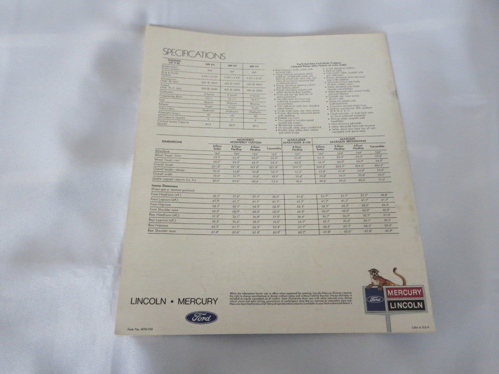 1970 Mercury Sales Brochure Catalog Marquis Marauder Monterey