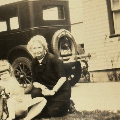 Vintage Automobile Photo Photograph Print Snapshot Women with Car