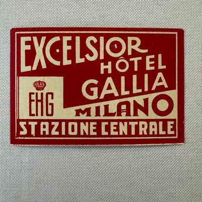Vintage Hotel Travel Luggage Label Excelsior Hotel Gallia Milano Milan Italy