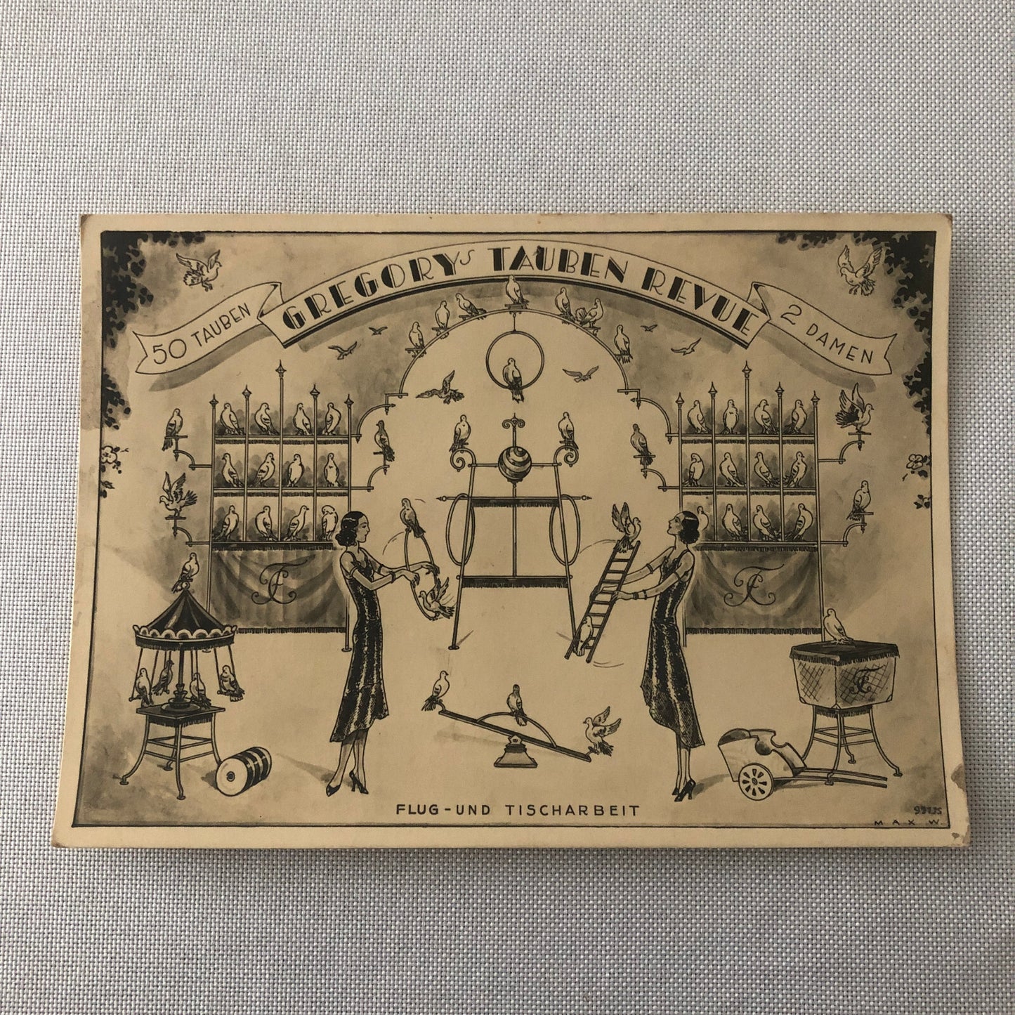 Circus Bird Training Act Postcard Post Card Gregory's Tauben Revue German