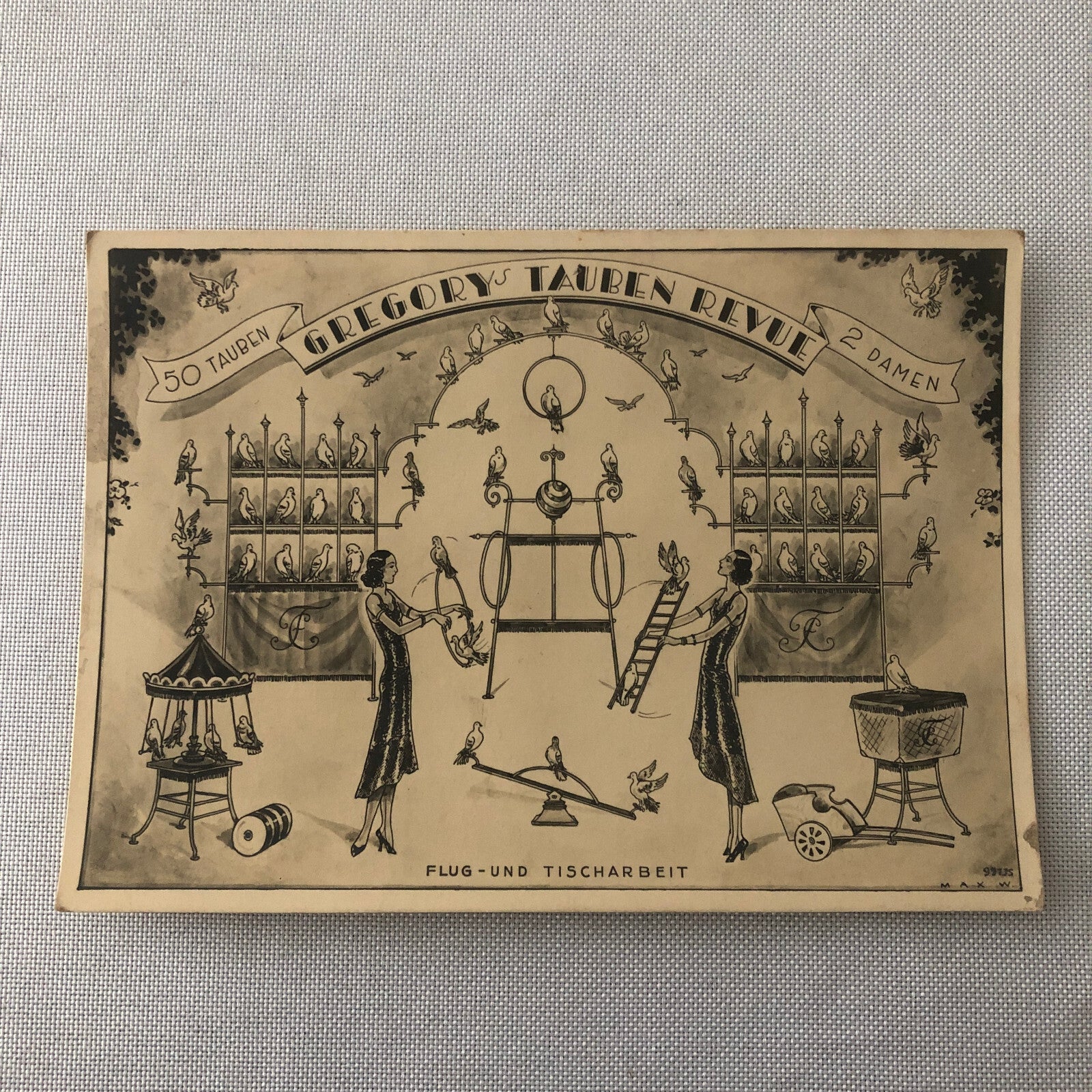 Circus Bird Training Act Postcard Post Card Gregory's Tauben Revue German