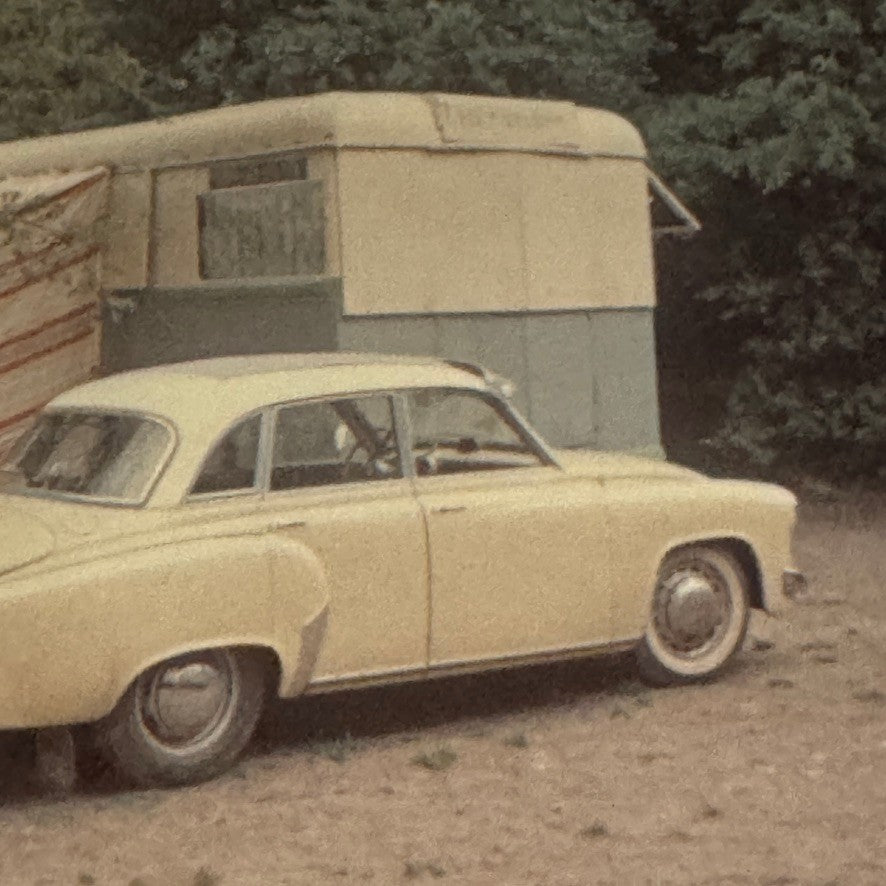 Borgward Car with Caravan Camper Trailer Photo Photograph Print Snapshot Vintage