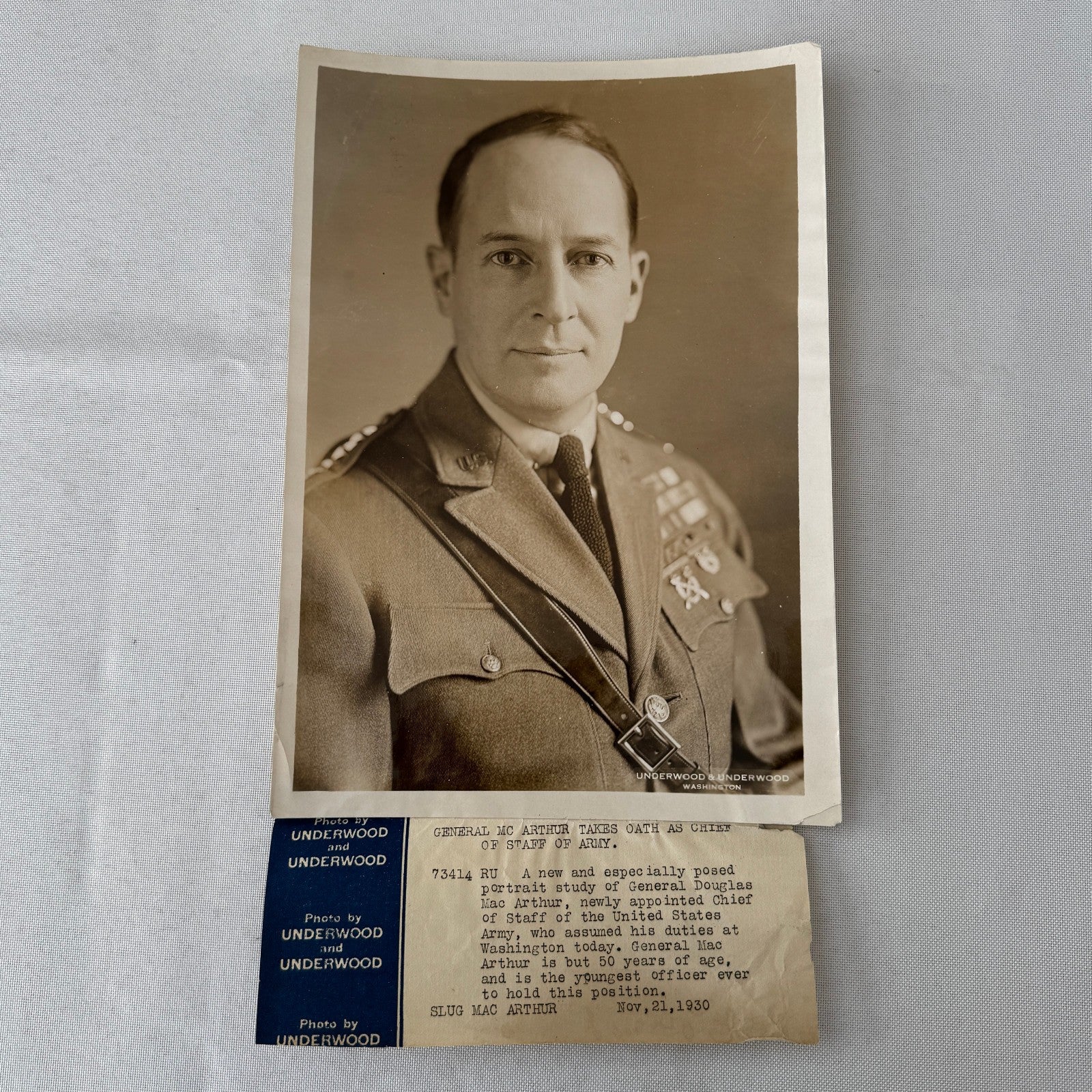 General Douglas MacArthur Underwood Press Photograph 1930 United States Army