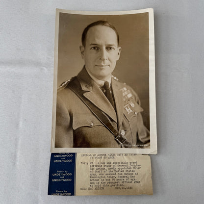 General Douglas MacArthur Underwood Press Photograph 1930 United States Army