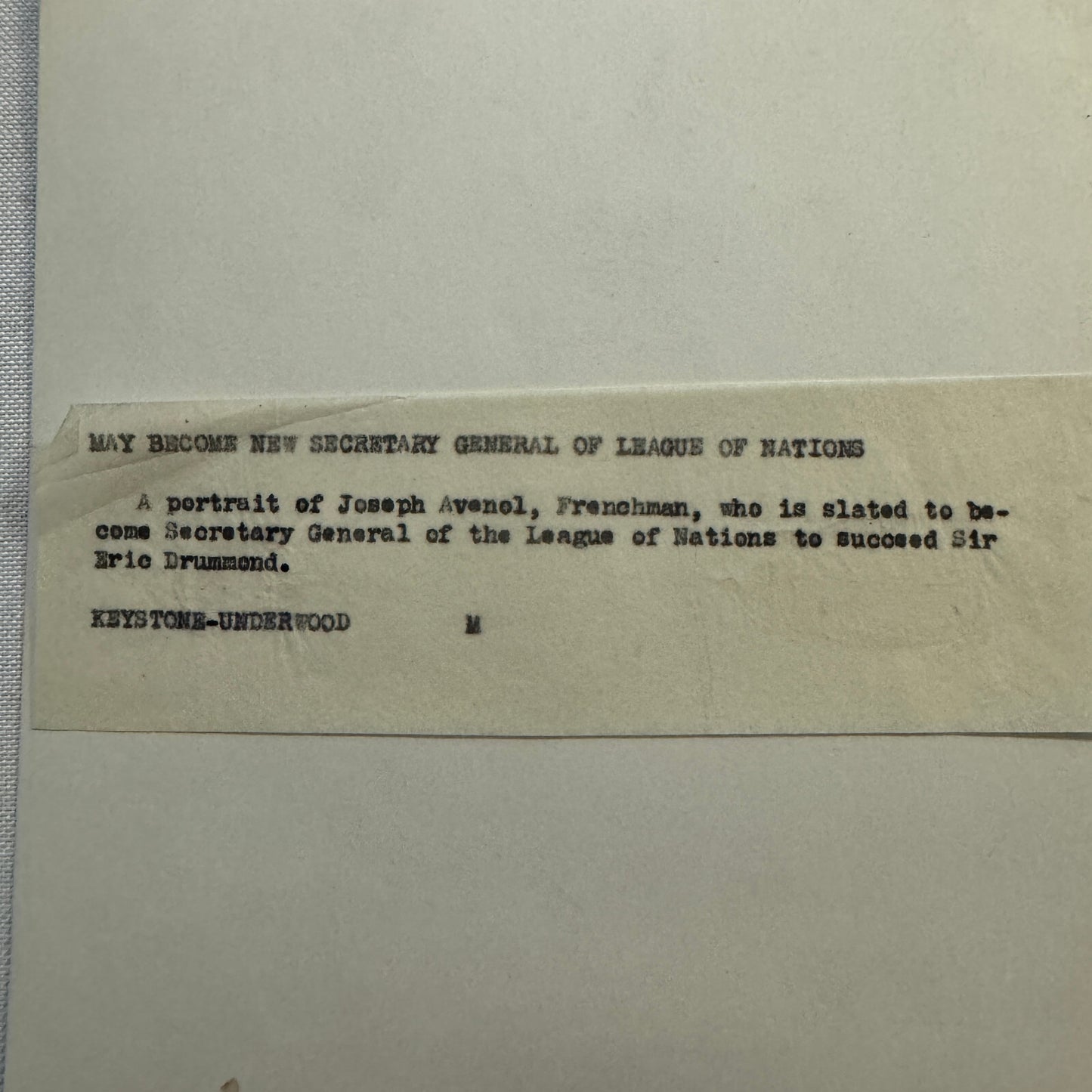 League of Nations Secretary Candidate Joseph Avenol Press Photo Photograph