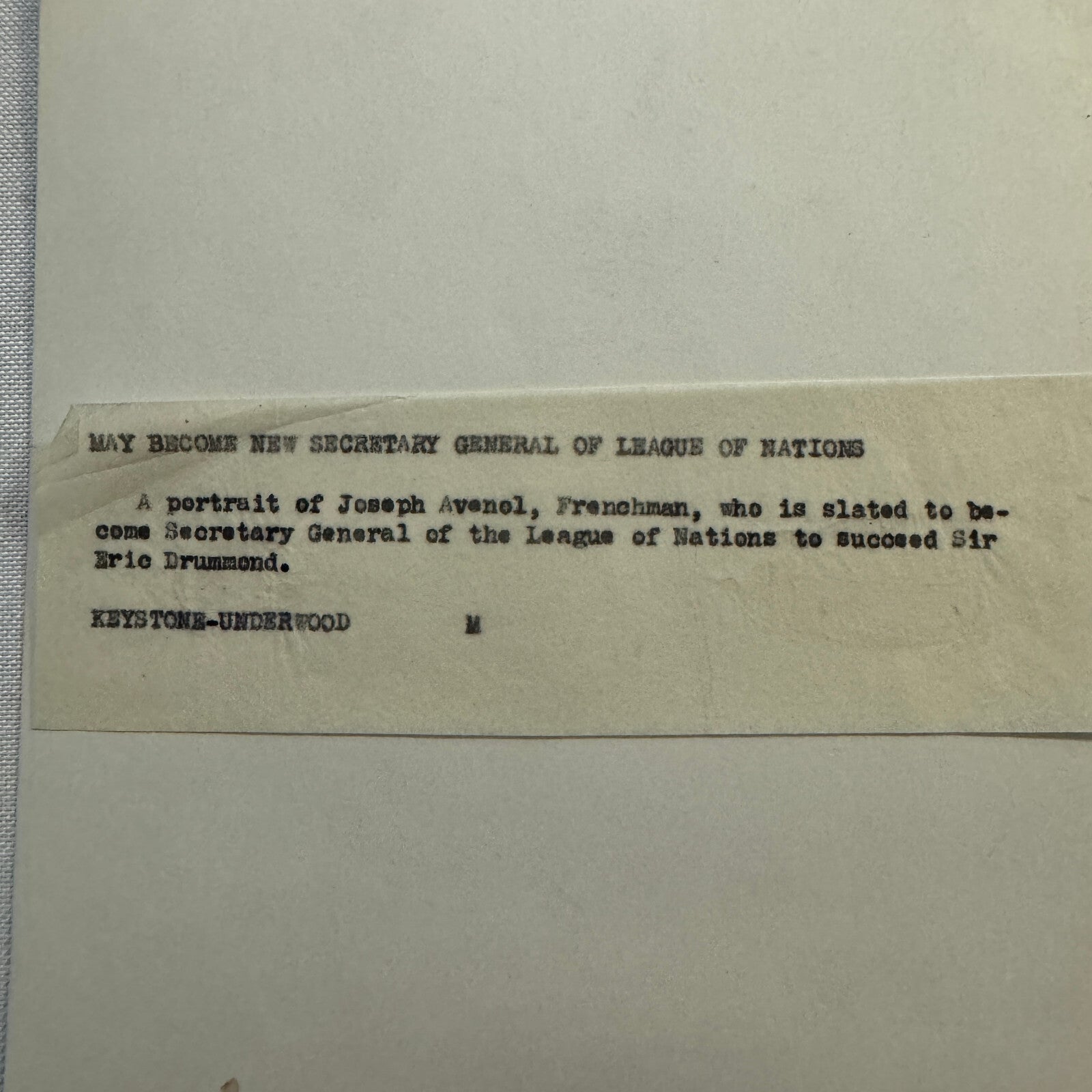League of Nations Secretary Candidate Joseph Avenol Press Photo Photograph