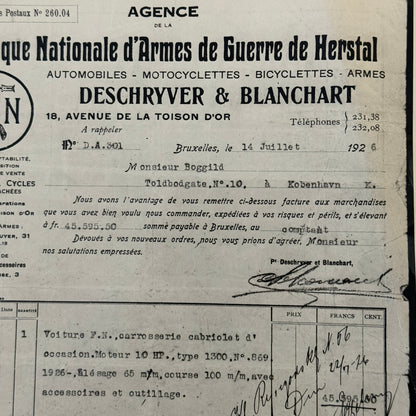 Fabrique Nationale FN Car Automobile Purchase Document Photograph Lot 2x