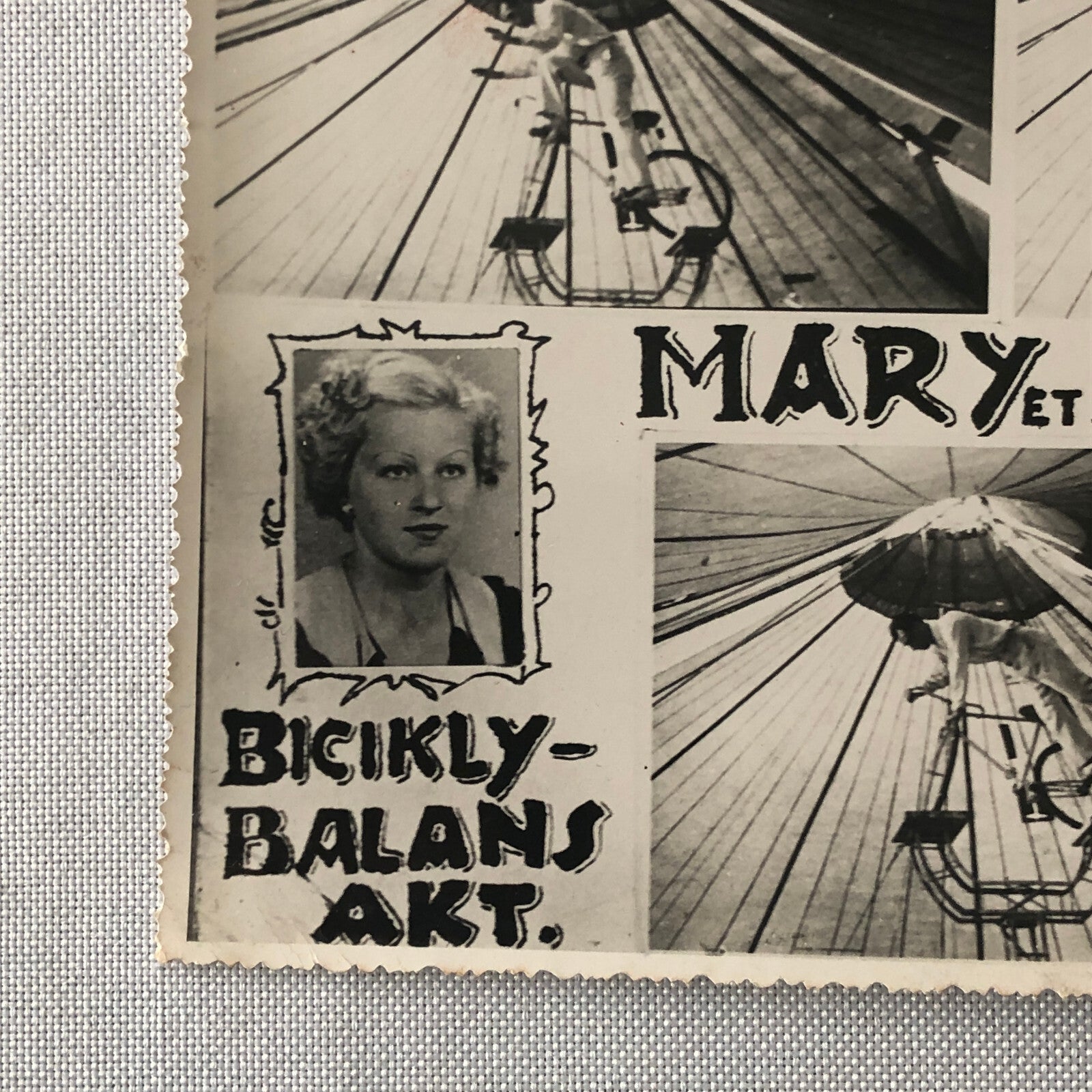 Circus Bicycle Balancing Acrobat Acrobatic Act Photo Photograph Vintage European