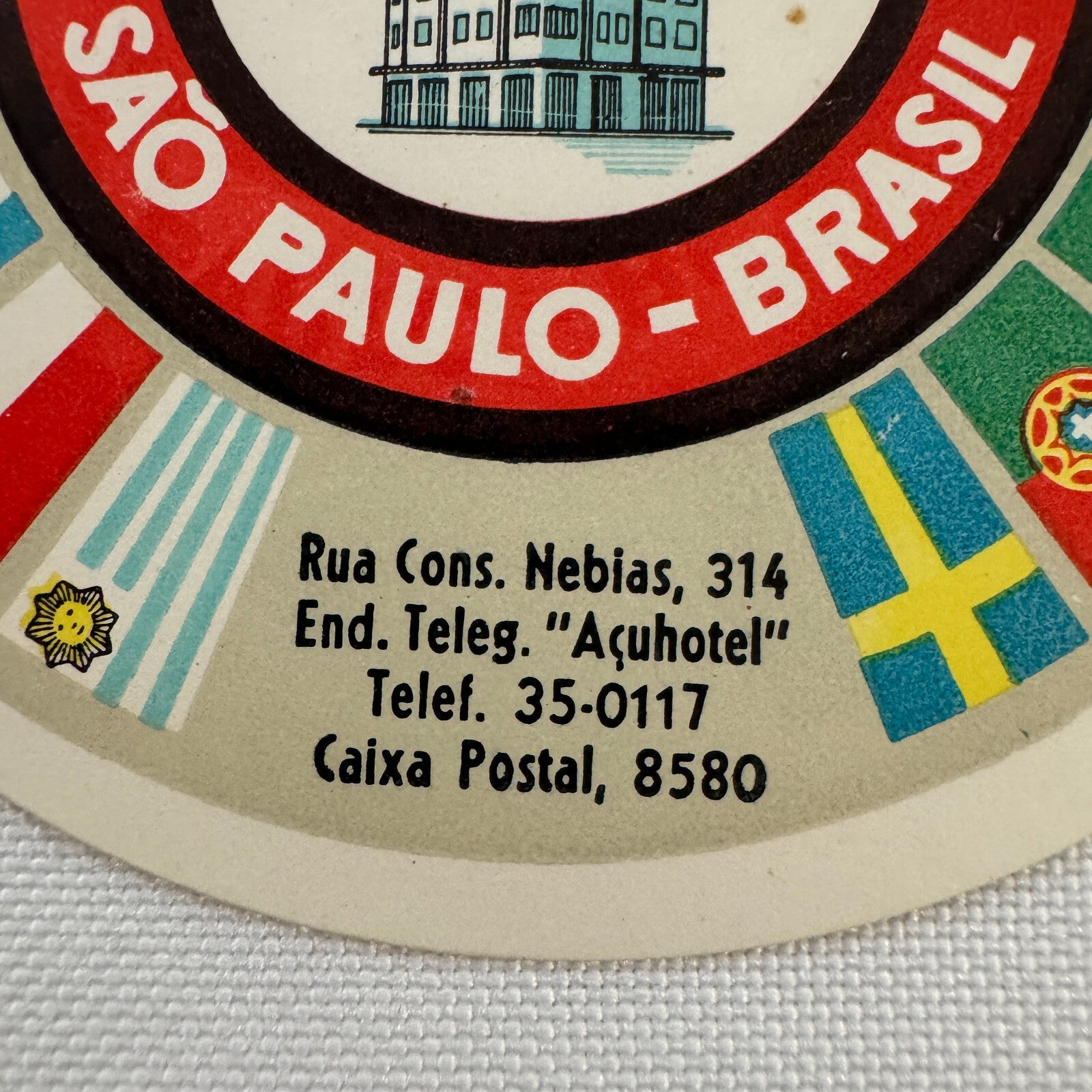 Vintage Travel Luggage Label Sao Paulo Brazil Brazilian Hotel Pao de Acucar