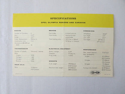 Vintage Opel Olympia Rekord and Caravan Sales Brochure - Car Advertising 