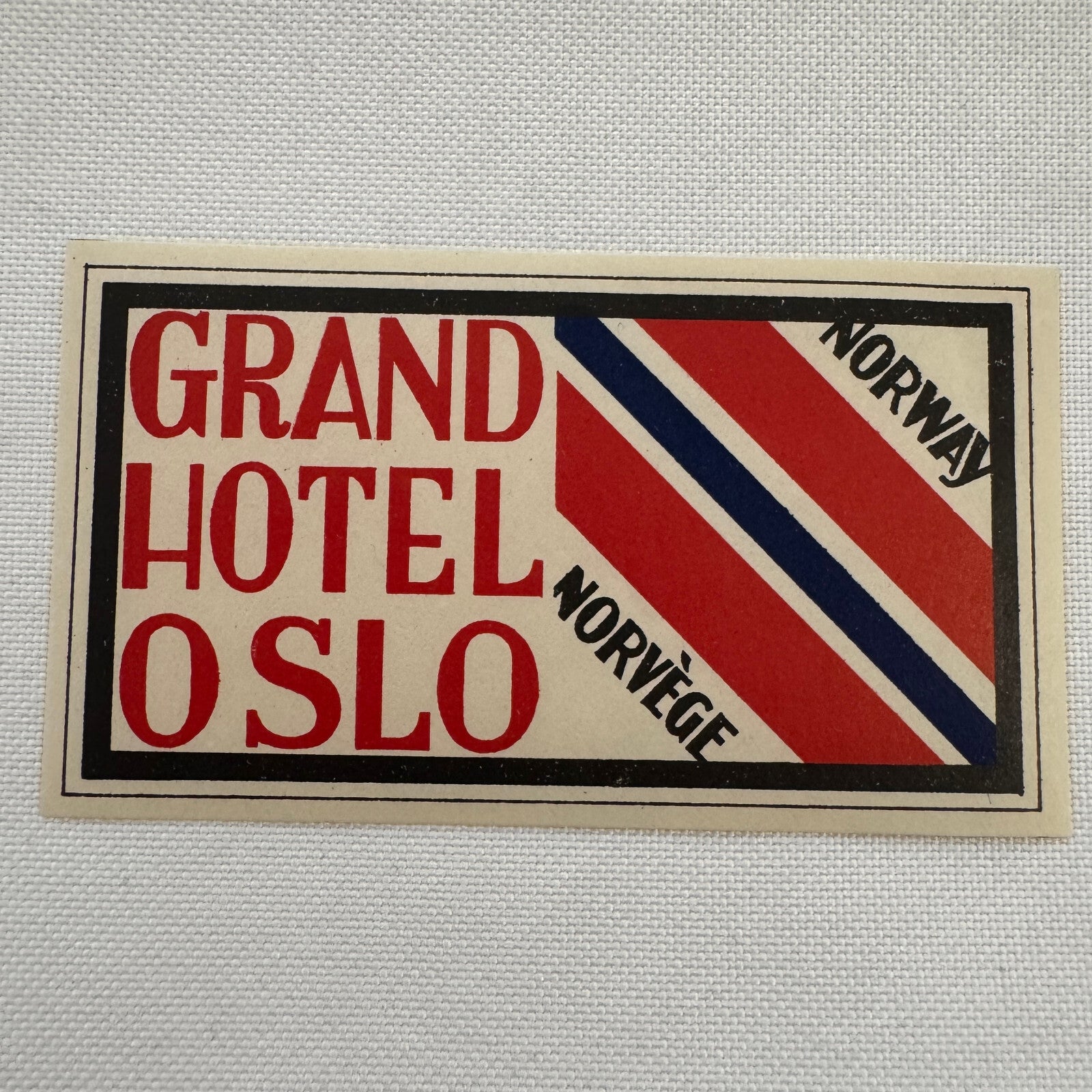 Vintage Travel Luggage Label Grand Hotel Oslo Norway Norvege