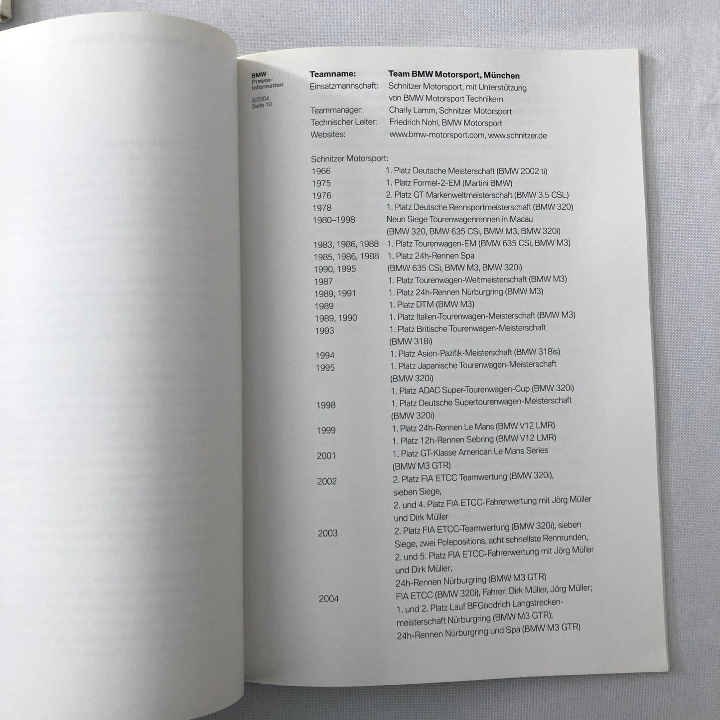 2004 BMW 24 Hour Rennen Nurburgring Race Racing Press Kit Brochure GERMAN 