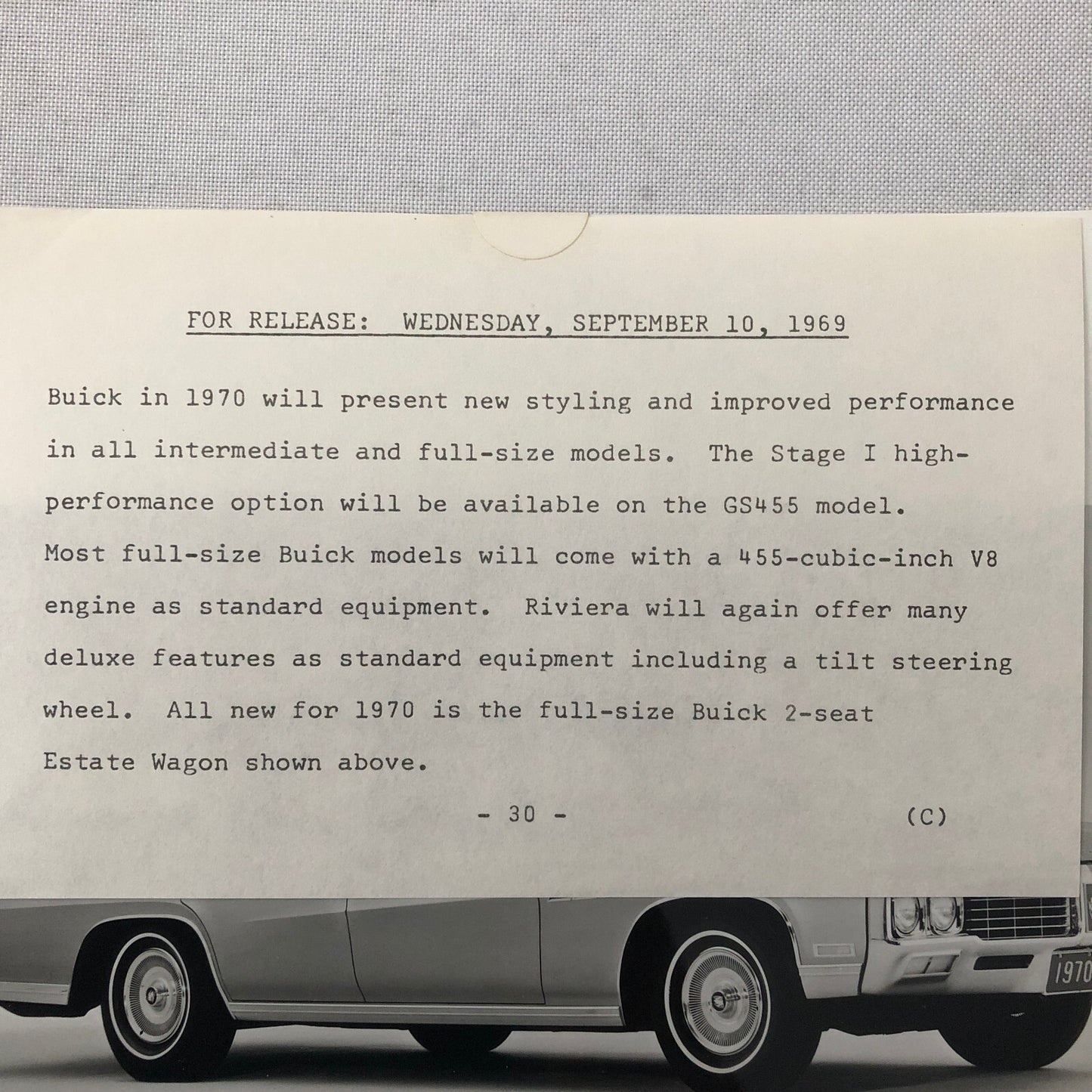 1970 Buick Estate Station Wagon Factory Press Photo Photograph