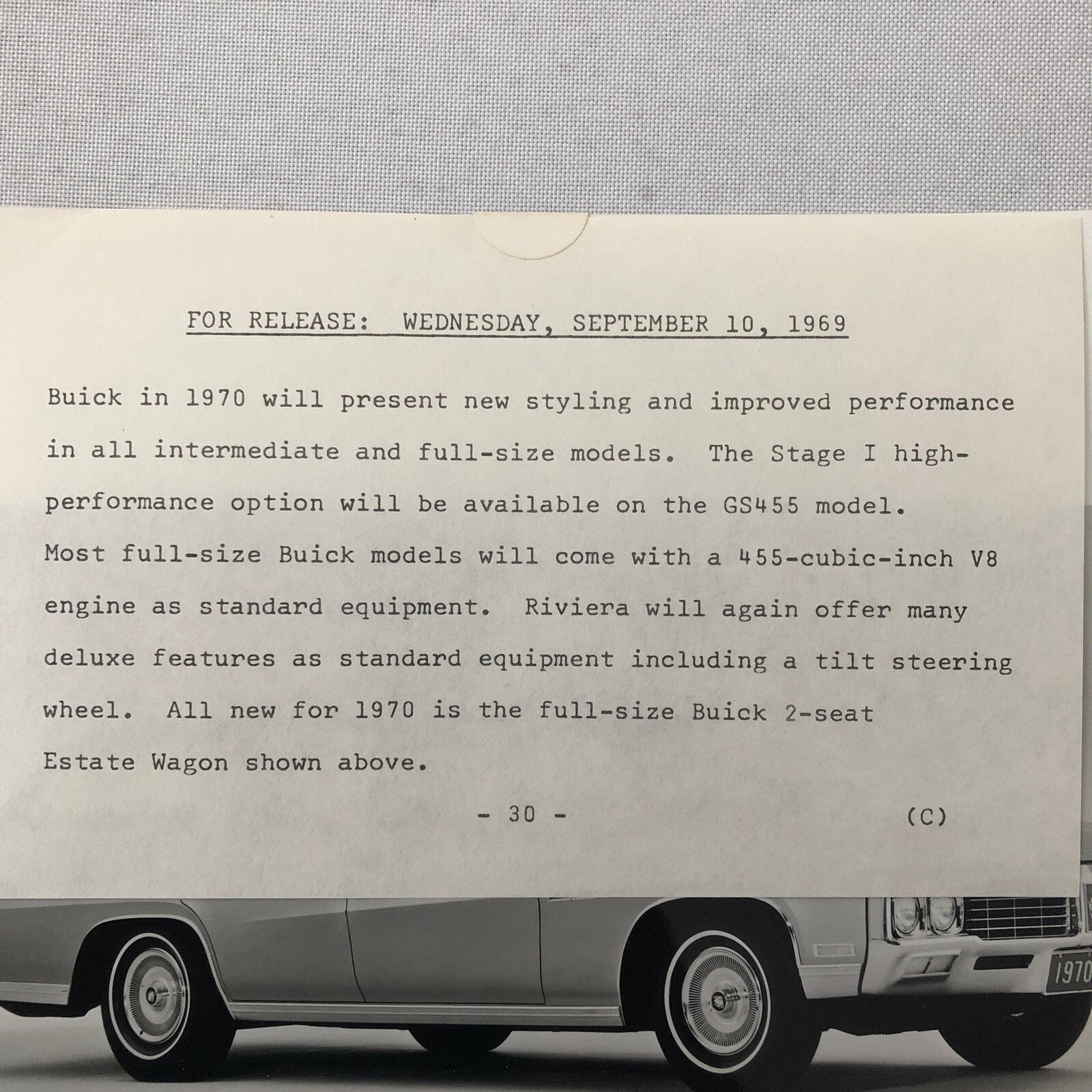 1970 Buick Estate Station Wagon Factory Press Photo Photograph