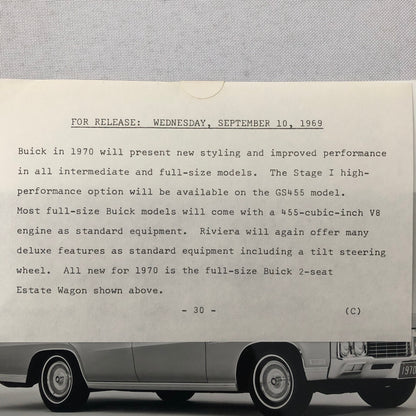 1970 Buick Estate Station Wagon Factory Press Photo Photograph