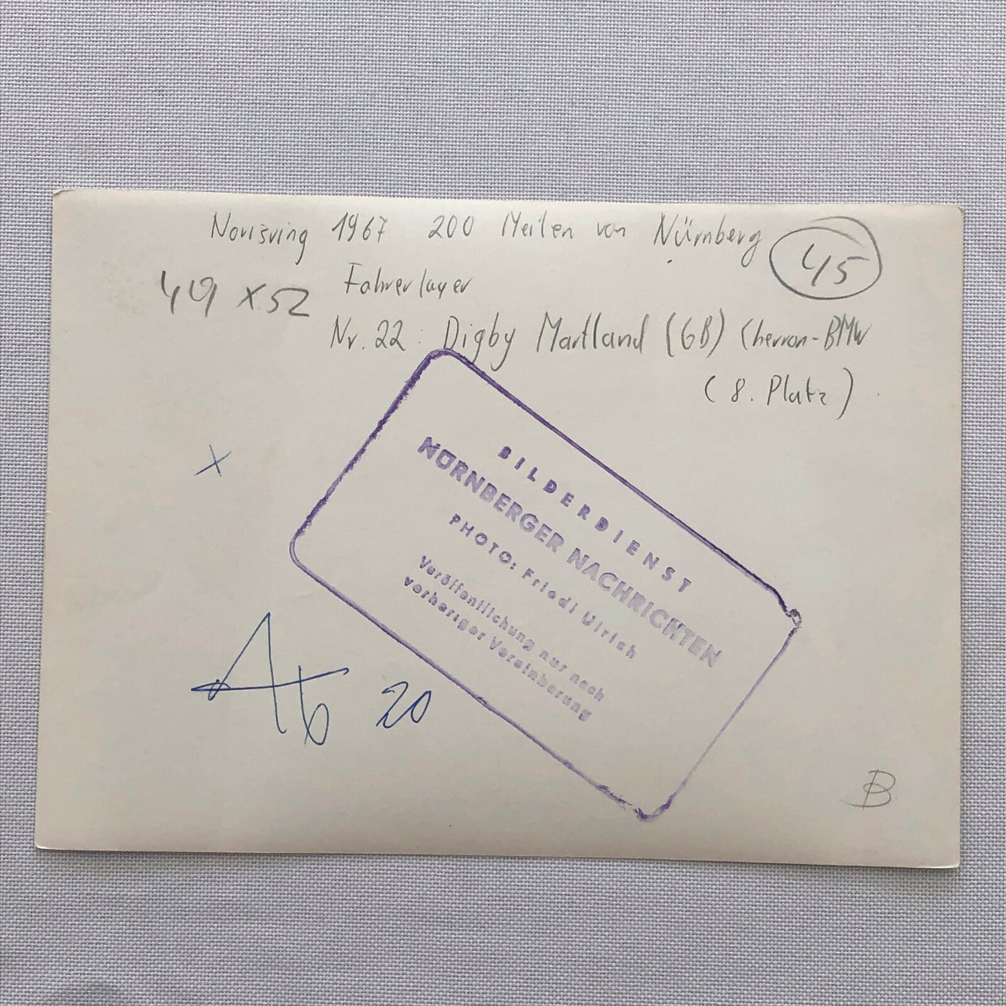 Vintage Chevron BMW Racing Car Photo Photograph Digby Martland Norisring Circuit