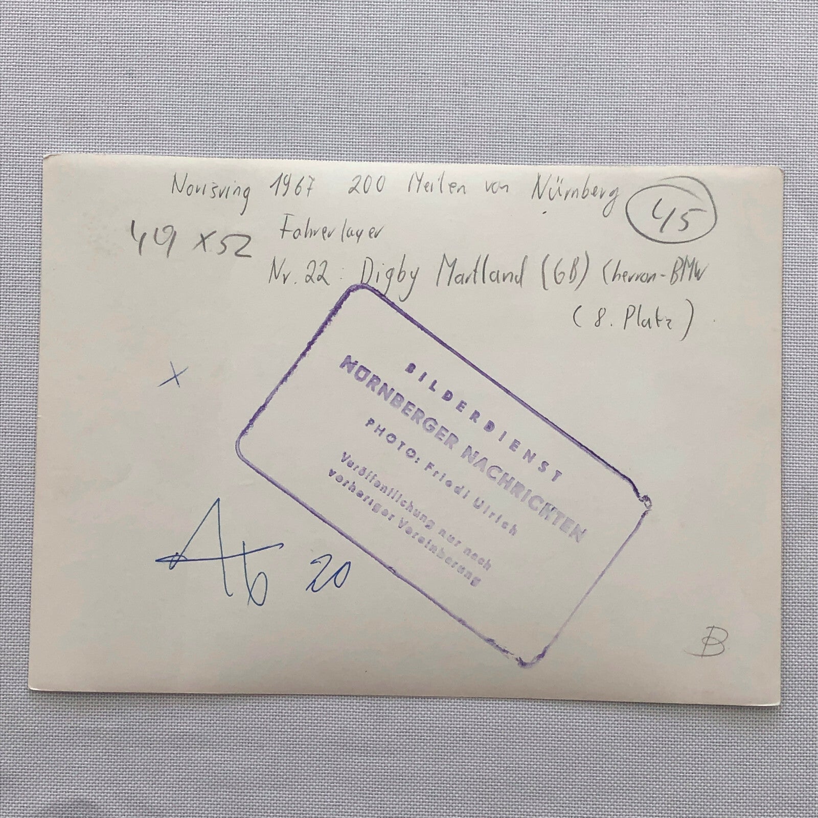 Vintage Chevron BMW Racing Car Photo Photograph Digby Martland Norisring Circuit