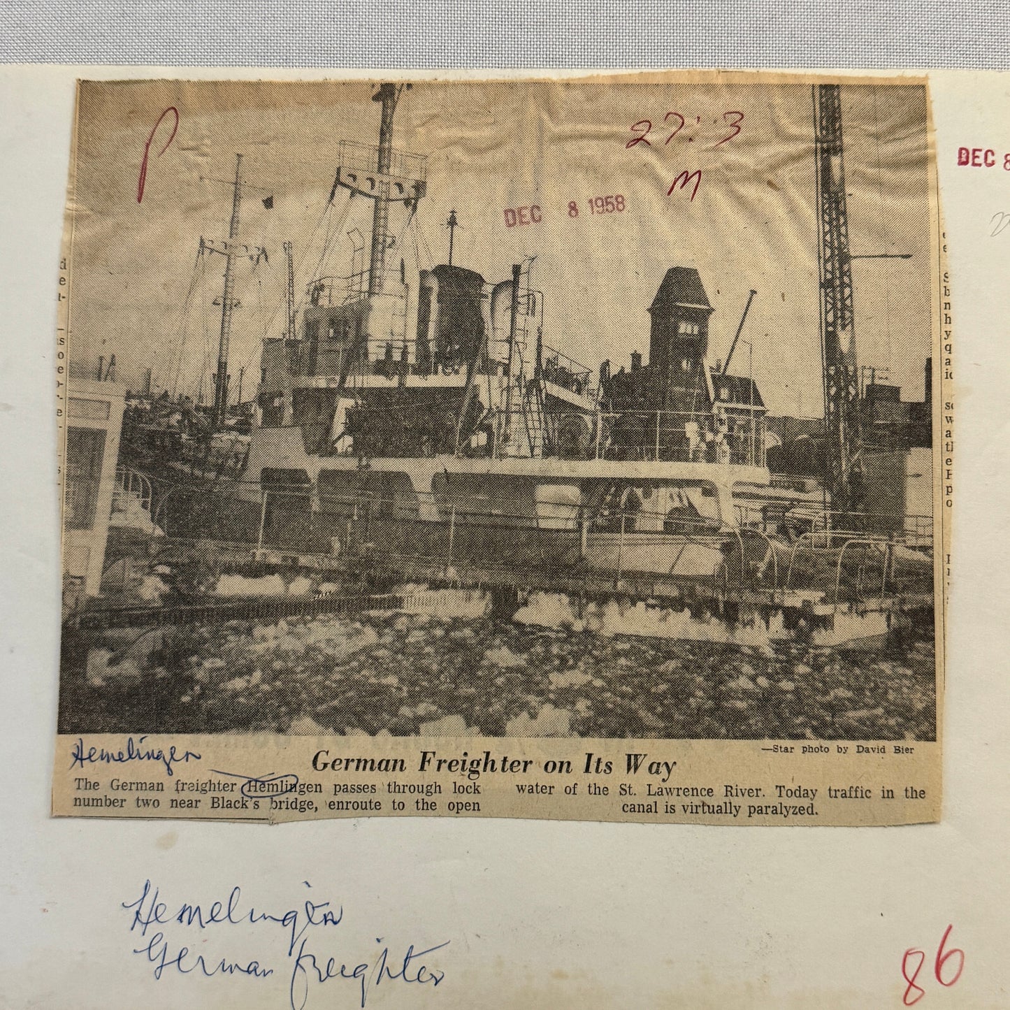 Vintage Ship Boat Photo Photograph German Freighter Hemlingen St Lawrence River