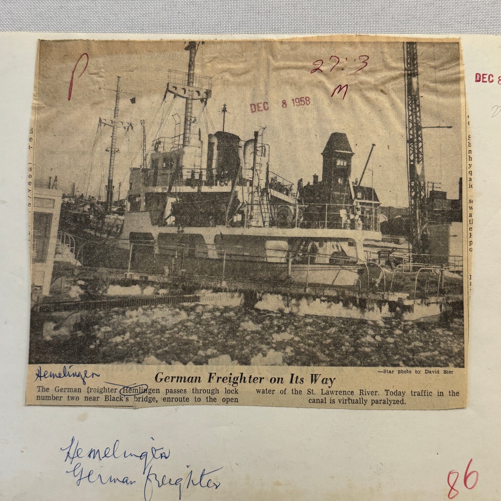 Vintage Ship Boat Photo Photograph German Freighter Hemlingen St Lawrence River