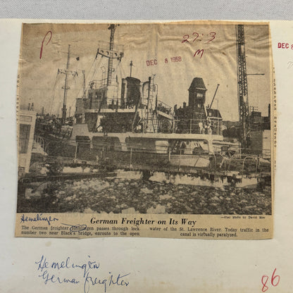Vintage Ship Boat Photo Photograph German Freighter Hemlingen St Lawrence River