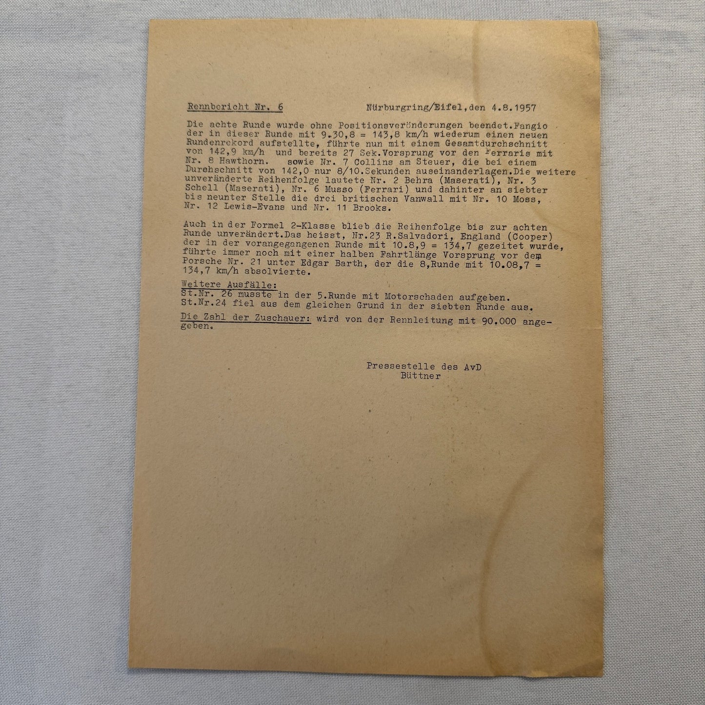 1951 AVD European Grand Prix at Nurburgring Racing Race Document Lot 11x