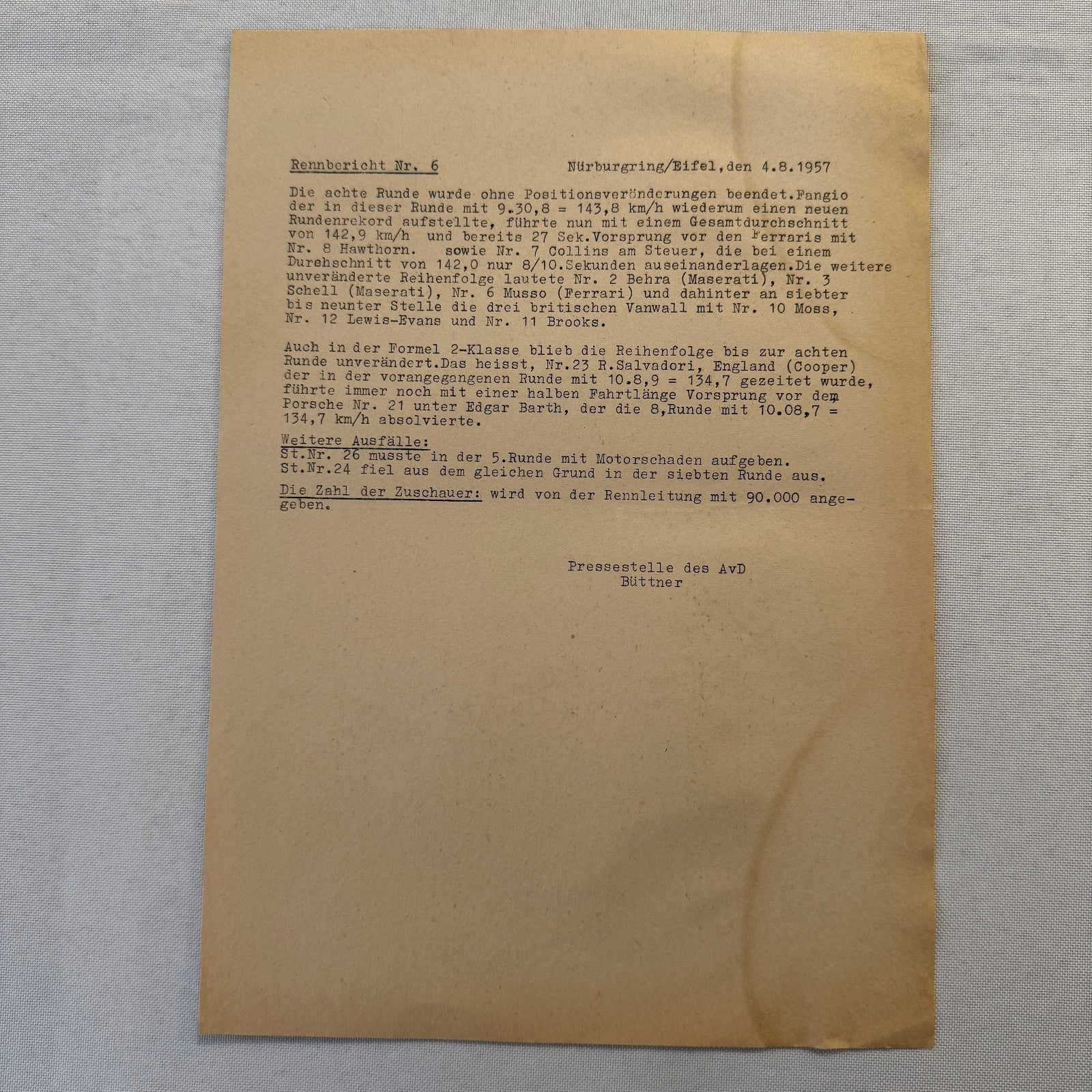 1951 AVD European Grand Prix at Nurburgring Racing Race Document Lot 11x