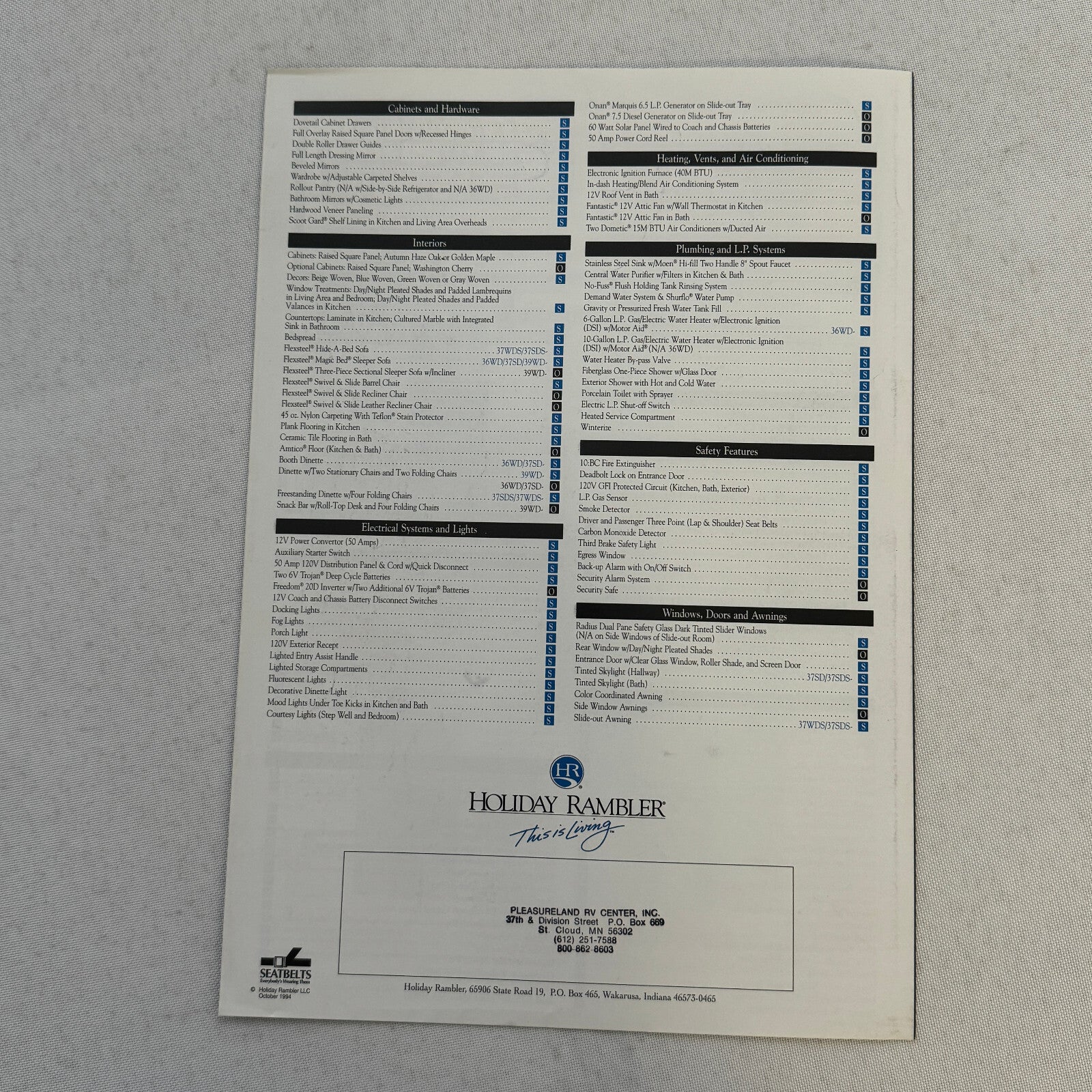 1995 Holiday Rambler Imperial RV Motorhome Camper Sales Brochure Catalog