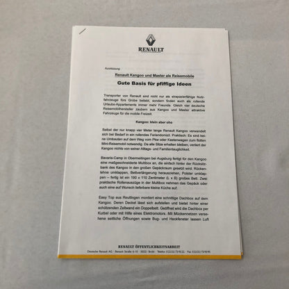 Renault Kangoo Camper Motor Home Press Kit Brochure Photos GERMAN Text