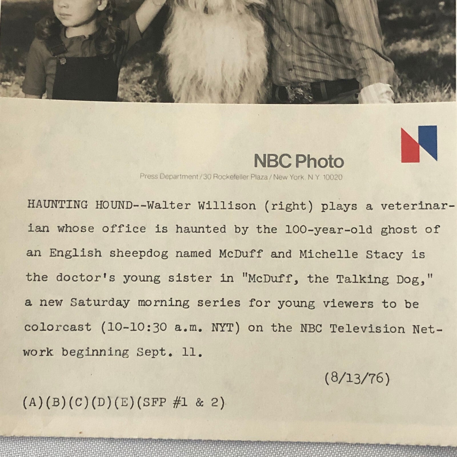 McDuff the Talking Dog 1976 NBC Television TV Press Photo Photograph Sheepdog