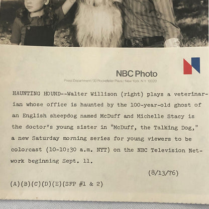 McDuff the Talking Dog 1976 NBC Television TV Press Photo Photograph Sheepdog